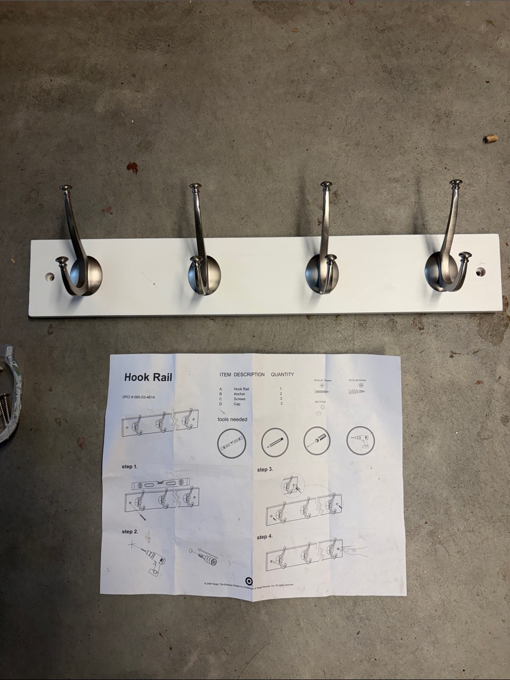 Target White Wall Hook Rail with Brushed Silver Hooks